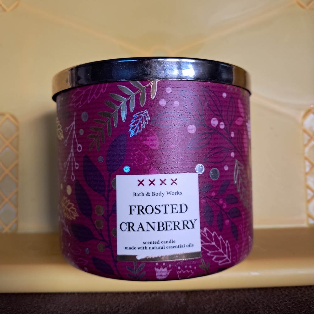 Bath & Body Works Frosted Cranberry Candle - Deep Purple and Gold